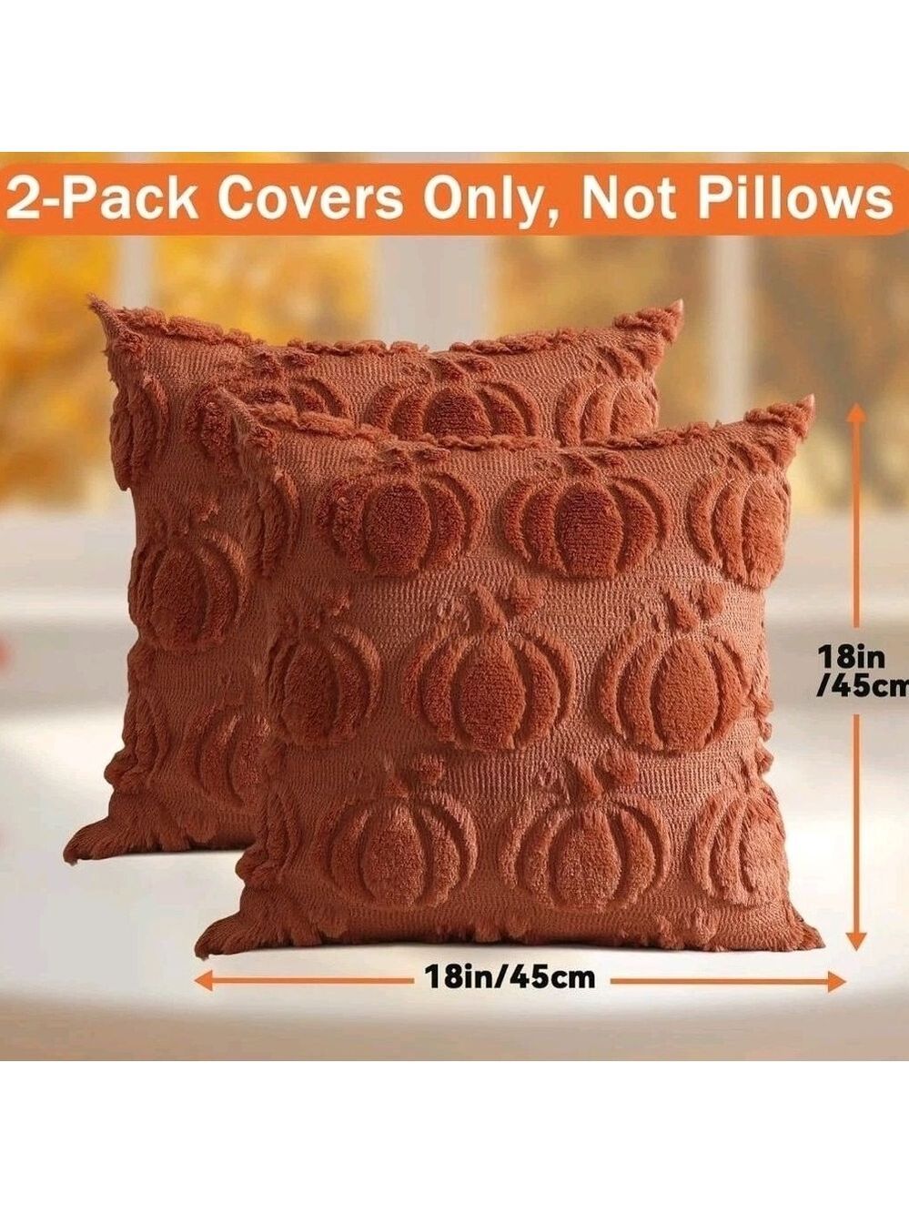 Pumpkin Fall Decorative Throw Pillow Covers 18x18Inch Set of 2 - Picture 2 of 4